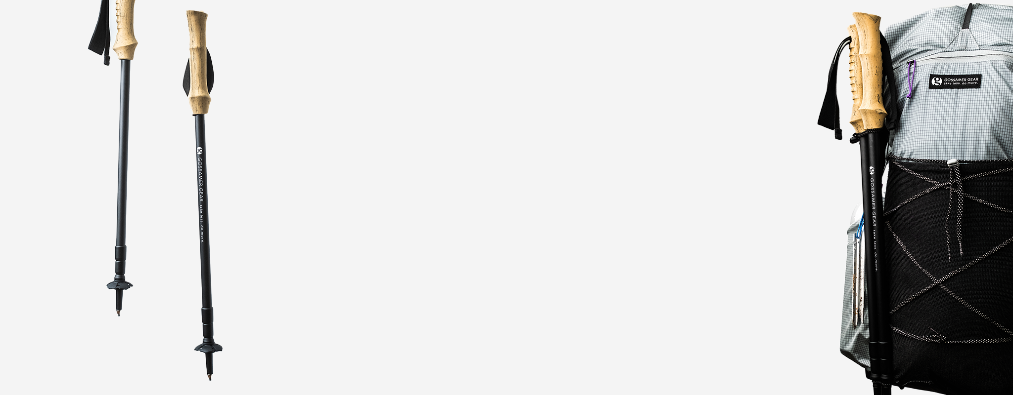 Hiking backpack with trekking poles on a white background