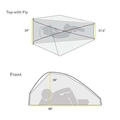 Measurement chart of The Free with dimensions labeled